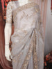 Dove Grey Floral Vine Sequins and  Kartana Embroidered Design Net Party Wear Saree with Designer Border
