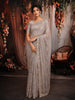 Dove Grey Floral Vine Sequins and  Kartana Embroidered Design Net Party Wear Saree with Designer Border