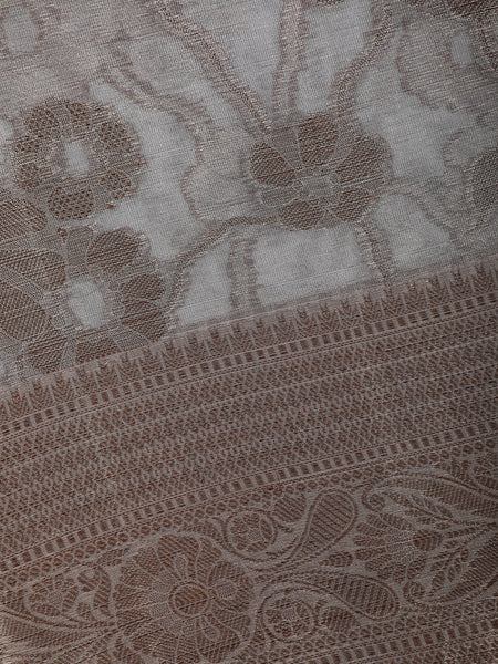 Dove Grey Floral Design Woven Tissue Silk Saree - Diadem