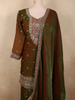 Dual-Tone Antique Moss Green Floral Thread Embroidered Design Organza Palazzo Suit with Dupatta