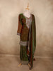 Dual-Tone Antique Moss Green Floral Thread Embroidered Design Organza Palazzo Suit with Dupatta
