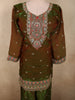 Dual-Tone Antique Moss Green Floral Thread Embroidered Design Organza Palazzo Suit with Dupatta