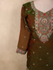 Dual-Tone Antique Moss Green Floral Thread Embroidered Design Organza Palazzo Suit with Dupatta