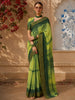 Dual-Tone Green Striped Zari Woven Design Pure Tussar Saree with Zari Border