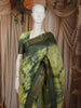 Dual-Tone Green Striped Zari Woven Design Pure Tussar Saree with Zari Border
