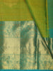 Dual-Tone Lime Parrot Green Striped and Butta Zari Woven Design Pure Kanchipuram Silk Saree with Contrast Floral Zari Border