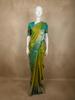 Dual-Tone Lime Parrot Green Striped and Butta Zari Woven Design Pure Kanchipuram Silk Saree with Contrast Floral Zari Border