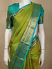 Dual-Tone Lime Parrot Green Striped and Butta Zari Woven Design Pure Kanchipuram Silk Saree with Contrast Floral Zari Border