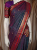 Dual Tone Purple and Teal Butta Zari Woven Design Pure Kanchipuram Silk Saree With Contrast Double Zari Border