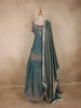 Dusky Teal Blue Heavy Sequins and Beads Embroidered Design Satin Fancy Wear Lehenga