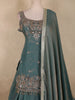 Dusky Teal Blue Heavy Sequins and Beads Embroidered Design Satin Fancy Wear Lehenga