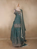 Dusky Teal Blue Heavy Sequins and Beads Embroidered Design Satin Fancy Wear Lehenga