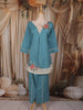 Dusty Aqua Blue Floral Thread embroidered Design Cotton Straight Cut Salwar Suit