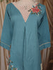 Dusty Aqua Blue Floral Thread embroidered Design Cotton Straight Cut Salwar Suit