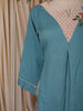 Dusty Aqua Blue Floral Thread embroidered Design Cotton Straight Cut Salwar Suit