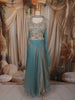 Dusty Aqua Blue Floral Zari Embroidered Design Organza Lehenga with Choker Dupatta