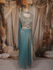 Dusty Aqua Blue Floral Zari Embroidered Design Organza Lehenga with Choker Dupatta