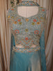 Dusty Aqua Blue Floral Zari Embroidered Design Organza Lehenga with Choker Dupatta