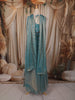 Dusty Aqua Blue Floral Zari Embroidered Design Organza Lehenga with Choker Dupatta