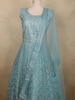 Dusty Aqua Teal Blue Floral Thread and Mirror Embroidered Design Net Anarkali Gown with Dupatta