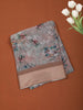 Dusty Beige Floral Printed Design Chiffon Casual Saree with Striped Border