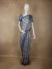 Dusty Blue Abstract Printed Des Semi Tussar Saree