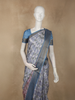 Dusty Blue Abstract Printed Des Semi Tussar Saree