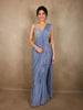 Dusty Blue Beads Embroidered Design Georgette Ready To Wear Saree with Designer Blouse