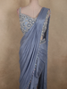 Dusty Blue Beads Embroidered Design Georgette Ready To Wear Saree with Designer Blouse
