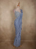 Dusty Blue Beads Embroidered Design Georgette Ready To Wear Saree with Designer Blouse