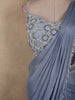 Dusty Blue Beads Embroidered Design Georgette Ready To Wear Saree with Designer Blouse