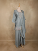 Dusty Blue Floral Beads Embroidered Design Georgette Palazzo Suit with Dupatta