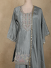 Dusty Blue Floral Beads Embroidered Design Georgette Palazzo Suit with Dupatta
