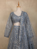 Dusty Blue Floral Design Heavy Embroidery Net Lehenga