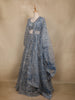 Dusty Blue Floral Design Heavy Embroidery Net Lehenga