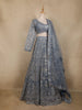 Dusty Blue Floral Design Heavy Embroidery Net Lehenga