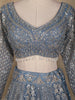 Dusty Blue Floral Design Heavy Embroidery Net Lehenga