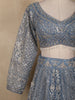 Dusty Blue Floral Design Heavy Embroidery Net Lehenga
