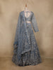 Dusty Blue Floral Design Heavy Embroidery Net Lehenga