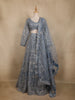 Dusty Blue Floral Design Heavy Embroidery Net Lehenga