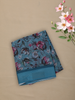 Dusty Blue Floral Printed Chiffon Saree with Self Woven Border