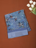 Dusty Blue Floral Printed Design Chiffon Casual Saree with Striped Border