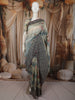 Dusty Blue Floral Printed Design Pure Tussar Saree with Thread Work Border