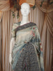 Dusty Blue Floral Printed Design Pure Tussar Saree with Thread Work Border