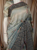 Dusty Blue Floral Printed Design Pure Tussar Saree with Thread Work Border