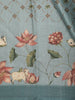 Dusty Blue Floral Printed Design Semi Tussar Fancy Saree with Floral Border