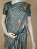 Dusty Blue Floral Printed Design Semi Tussar Fancy Saree with Floral Border
