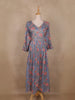 Dusty Blue Floral Printed Embroidered Georgette Kurti