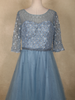 Dusty Blue Floral Sequin Embellished Net Designer Gown