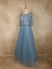 Dusty Blue Floral Sequin Embellished Net Designer Gown